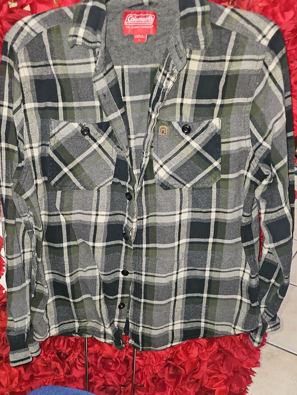 Coleman Men's Blue, Gray & Green Plaid Flannel Shirt Size Large